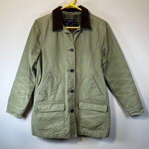 Lands' End Flannel Lined Corduroy Trim Chore Barn Jacket Women's Med Green SEE